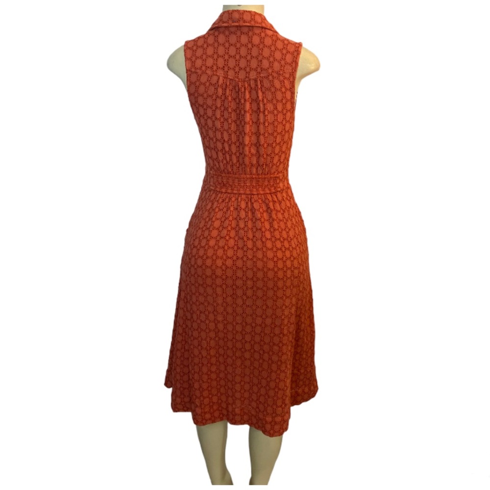 ANTHROPOLOGIE Burnt Orange Eyelet Fit & Flare Sleeveless Dress With Pock… - Picture 6 of 9